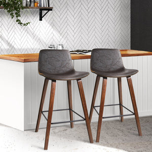 Leather Bar Stools With Square Footrest - Twin Pack