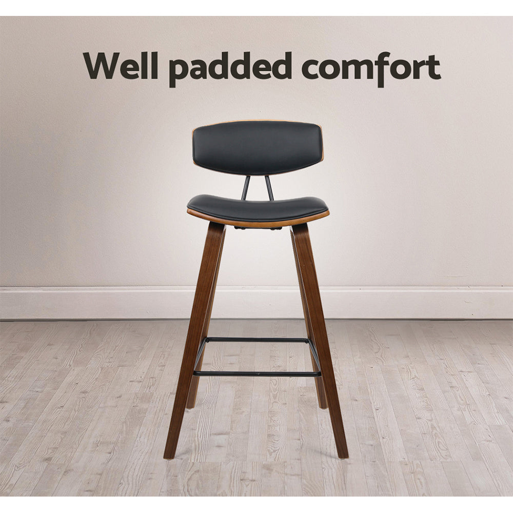 Black Leathered Circular Bar Stool With Footrest