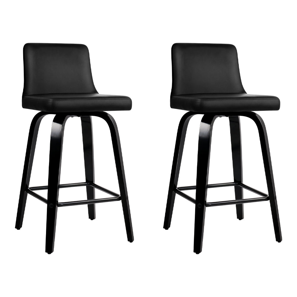 Set of 2 PU Leather Bar Stools With Wooden Legs