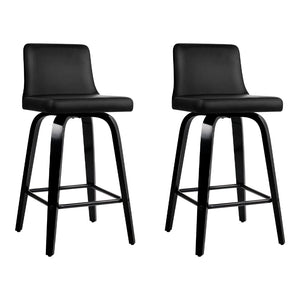 Set of 2 PU Leather Bar Stools With Wooden Legs