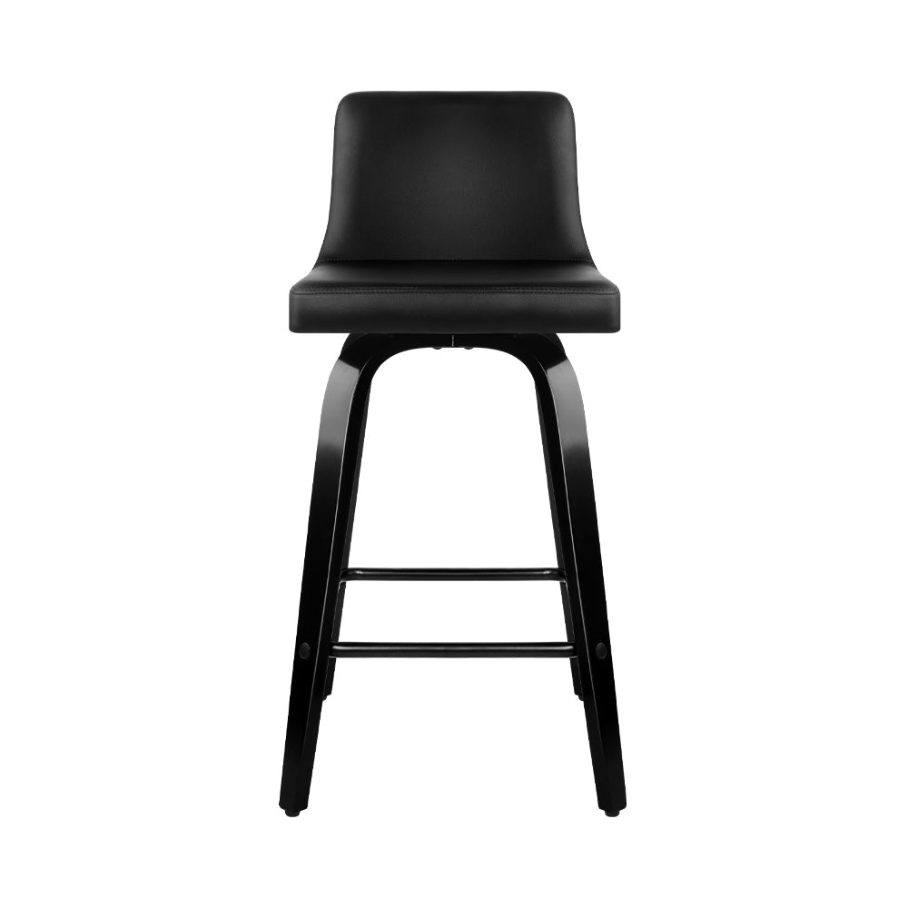 Set of 2 PU Leather Bar Stools With Wooden Legs
