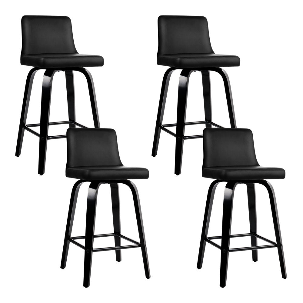 Wooden + Black PU Leather Bar Stools - 2 Pack