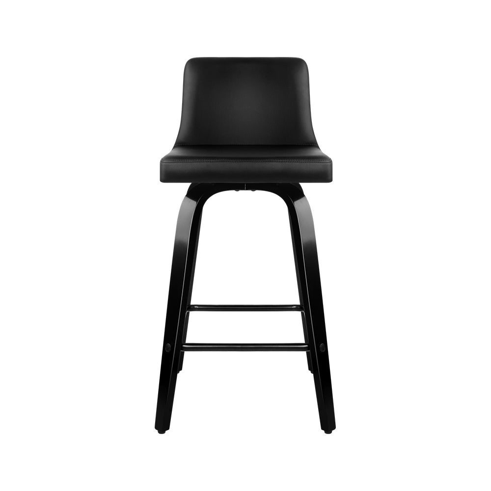 Wooden + Black PU Leather Bar Stools - 2 Pack