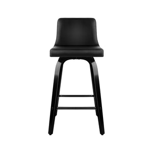 Wooden + Black PU Leather Bar Stools - 2 Pack