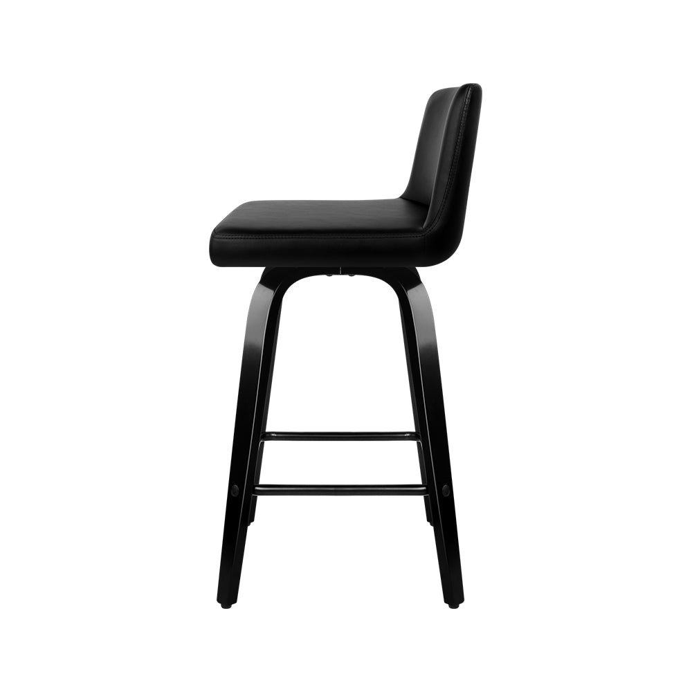 Wooden + Black PU Leather Bar Stools - 2 Pack