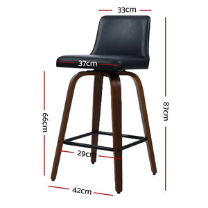 Set of 2 Wooden & Leather Bar Stools - 2 Pack