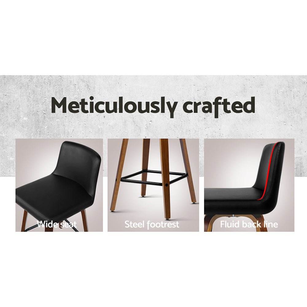 Set of 2 Wooden & Leather Bar Stools - 2 Pack