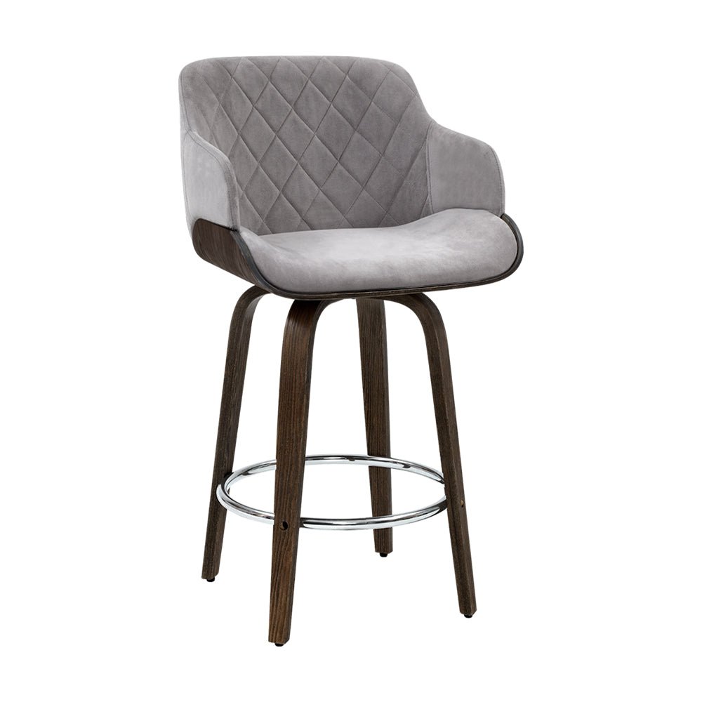 Grey Velvet Swivel Bar Stool