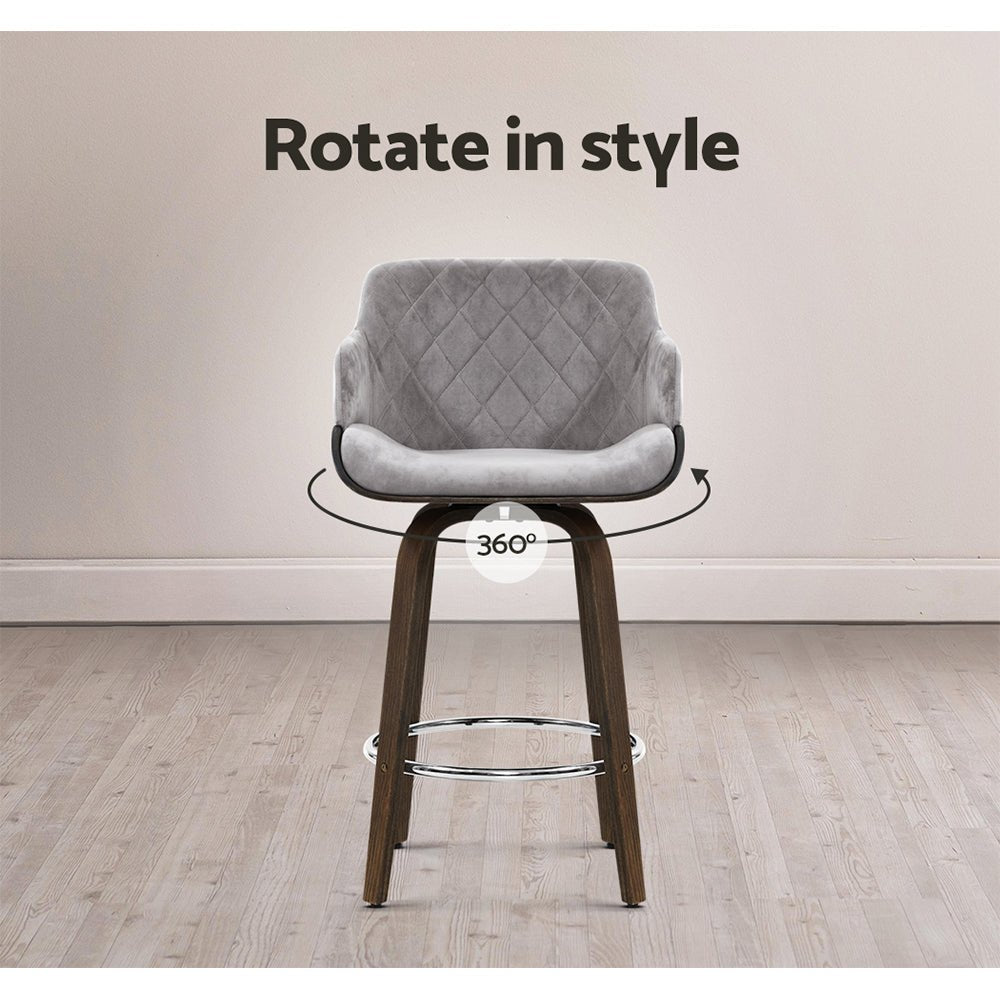 Grey Velvet Swivel Bar Stool