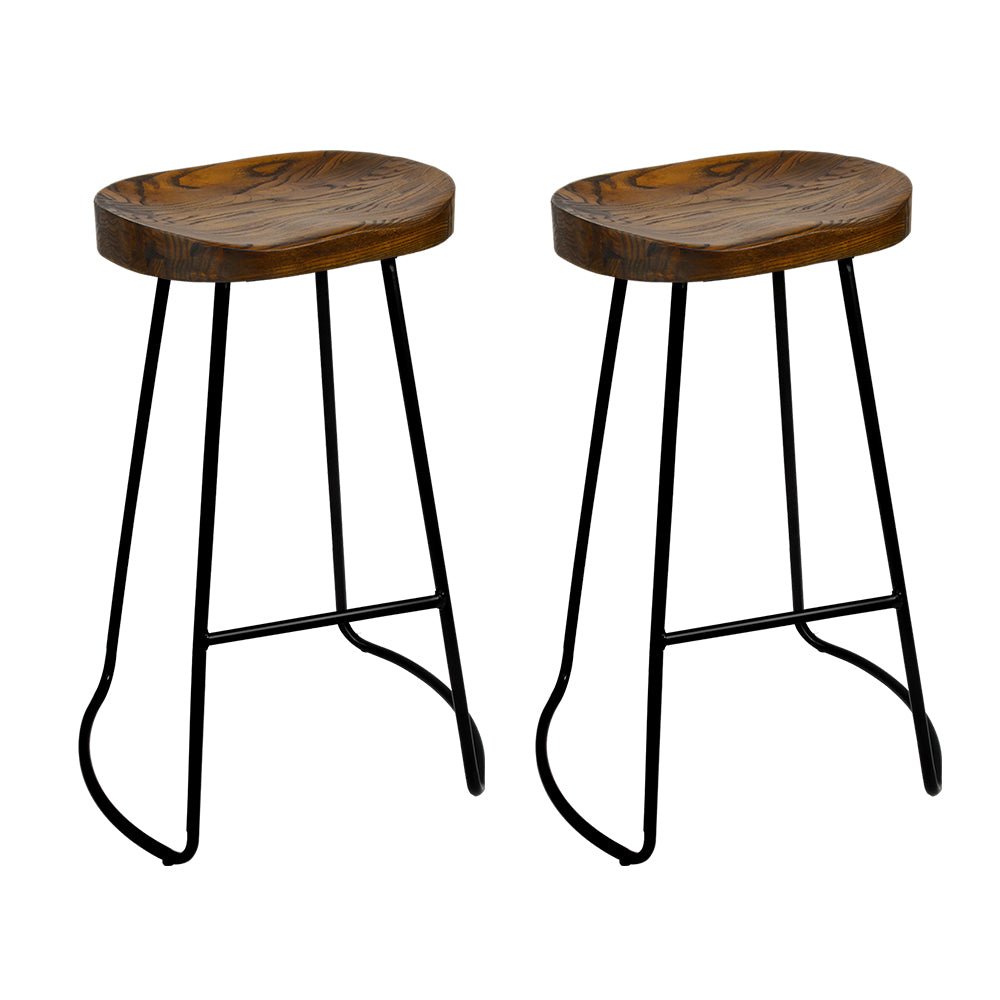 Backless Elm-Wood Bar Stools - 2 Pack