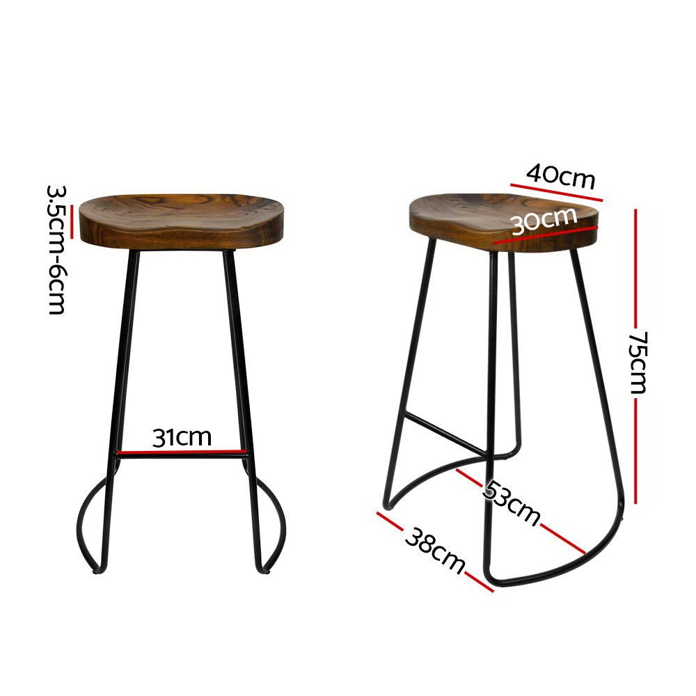 Backless Elm-Wood Bar Stools - 2 Pack