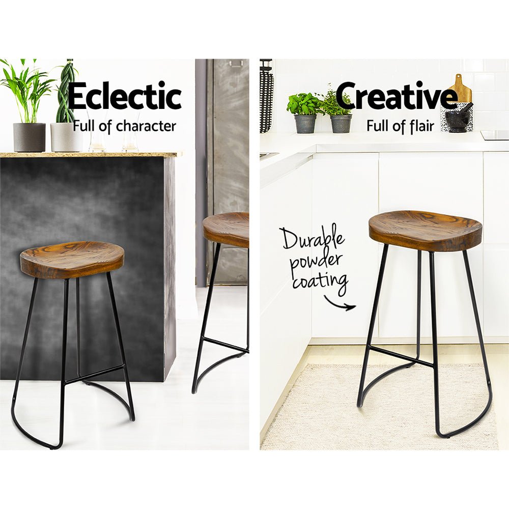 Backless Elm-Wood Bar Stools - 2 Pack