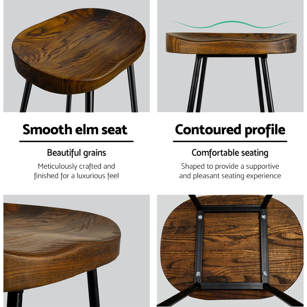 Backless Elm-Wood Bar Stools - 2 Pack