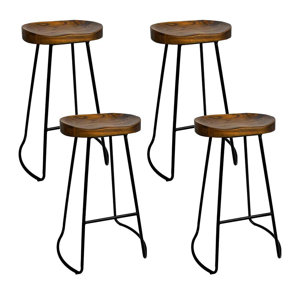 75cm Dark Elm Wood Backless Bar Stools - 4 Pack