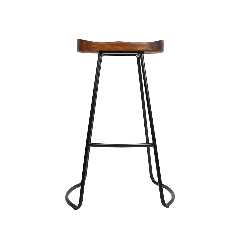 75cm Dark Elm Wood Backless Bar Stools - 4 Pack