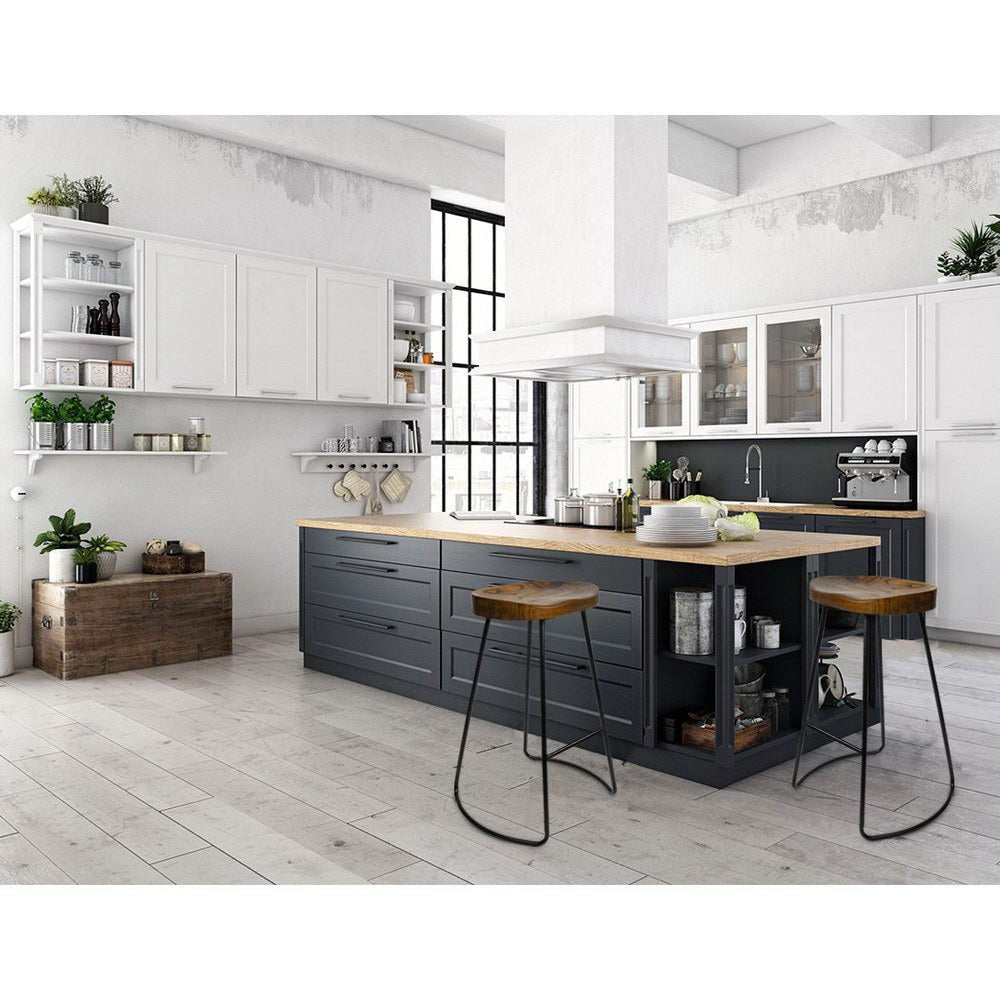 75cm Dark Elm Wood Backless Bar Stools - 4 Pack