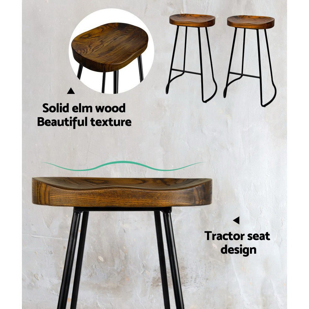 75cm Dark Elm Wood Backless Bar Stools - 4 Pack