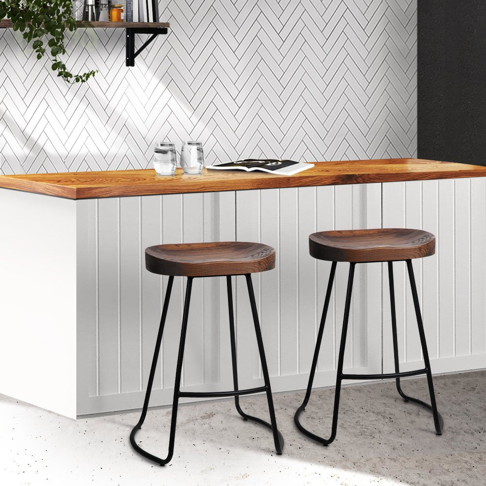 Elm Wood Backless Bar Stools 65cm - 2 Pack