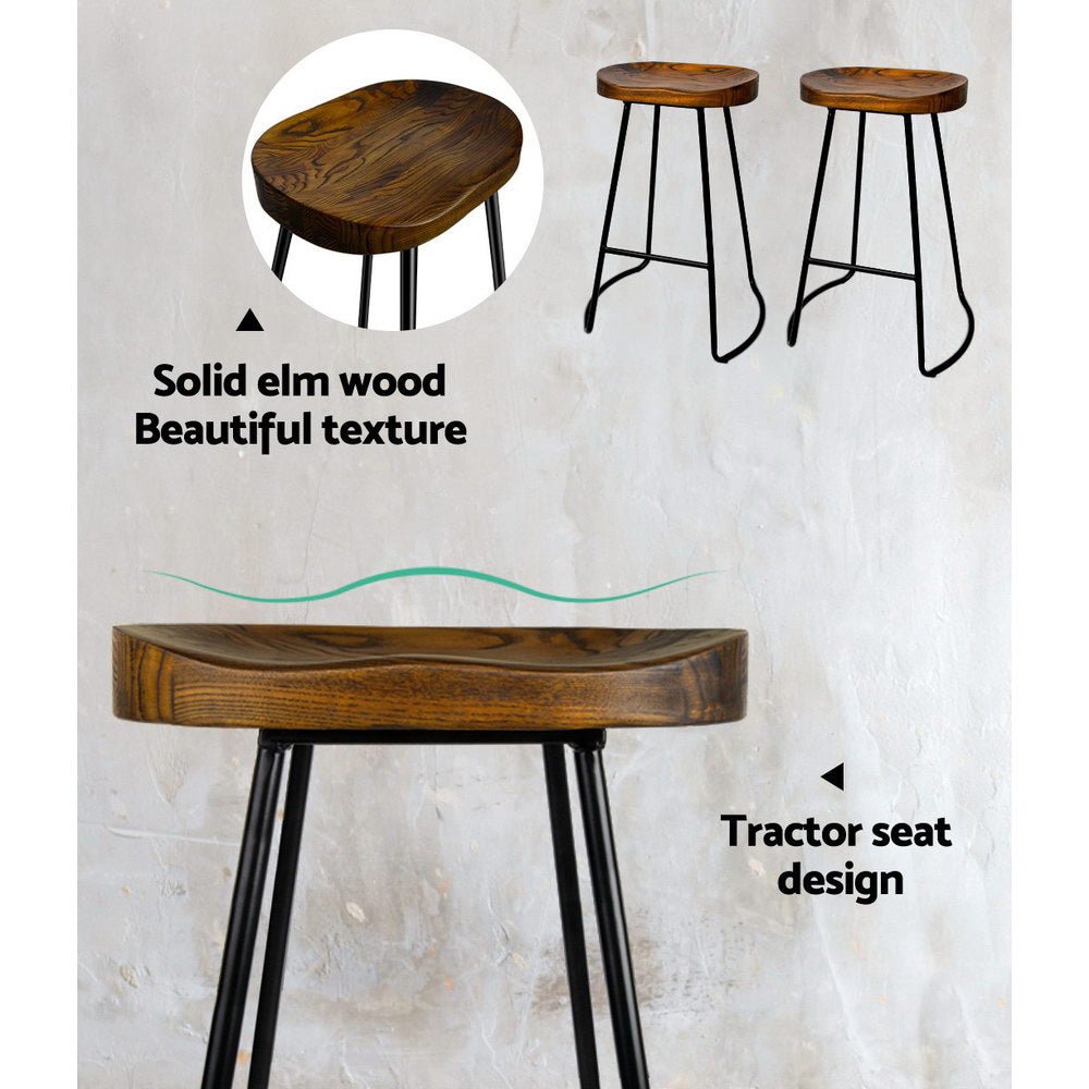 Dark Elm Wood Backless Bar Stools - 4 Pack