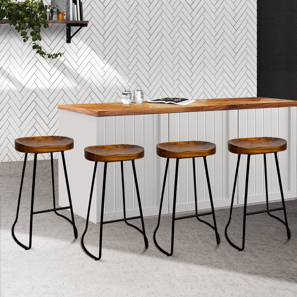 Dark Elm Wood Backless Bar Stools - 4 Pack