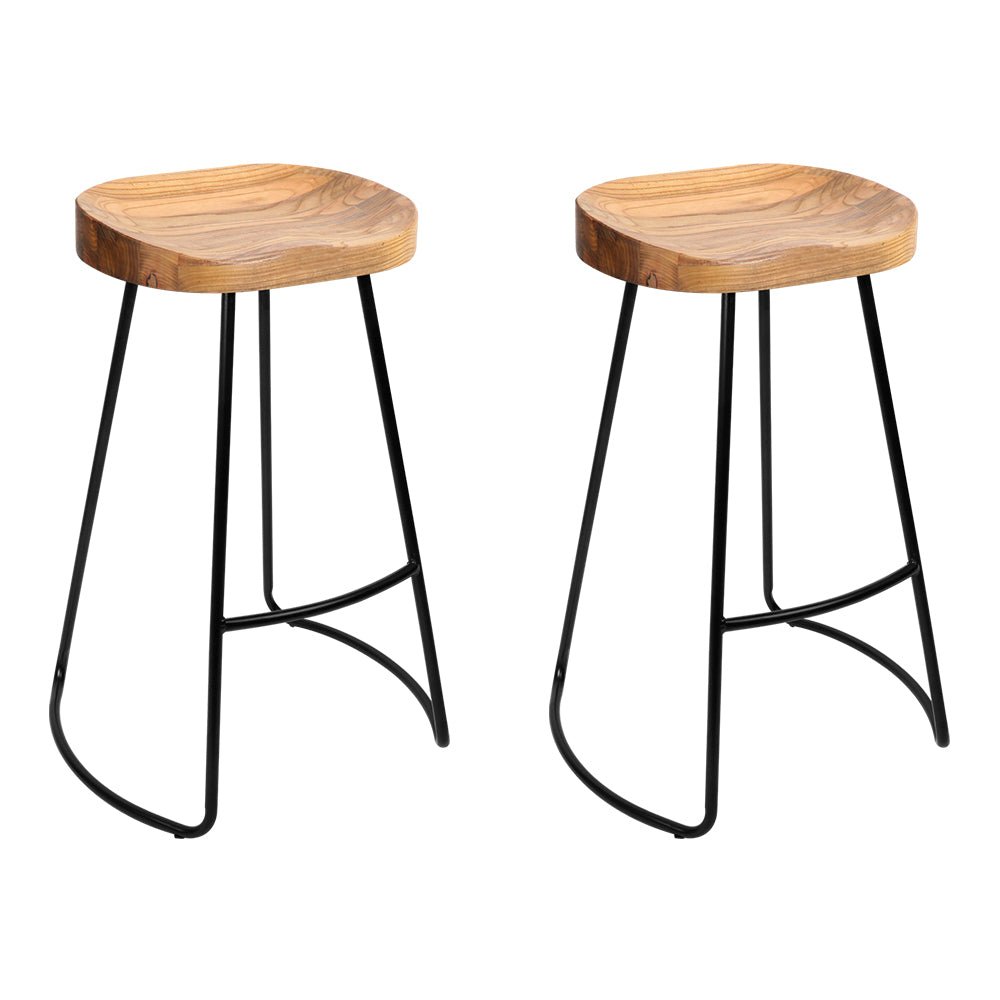 Backless Elm Wood Bar Stools - 2 Pack