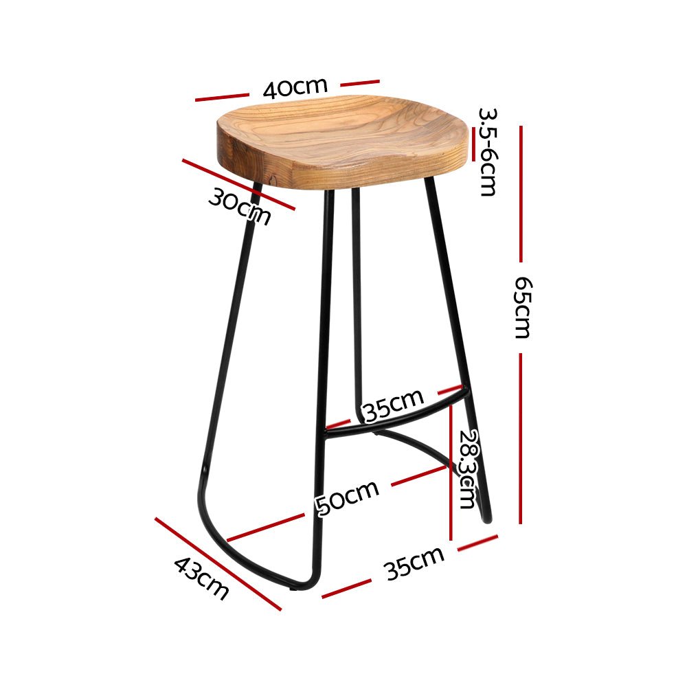 Backless Elm Wood Bar Stools - 2 Pack