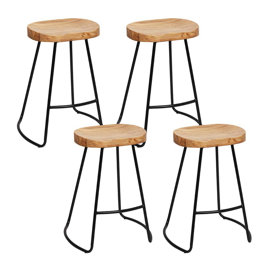 Elm Wood Based Backless Bar Stools - 4 Pack
