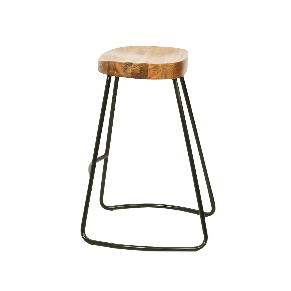 Elm Wood Based Backless Bar Stools - 4 Pack