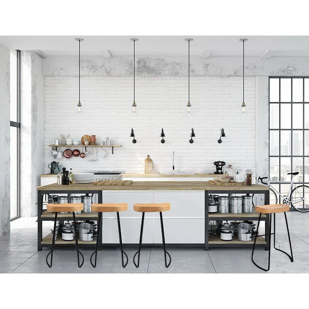 Elm Wood Based Backless Bar Stools - 4 Pack