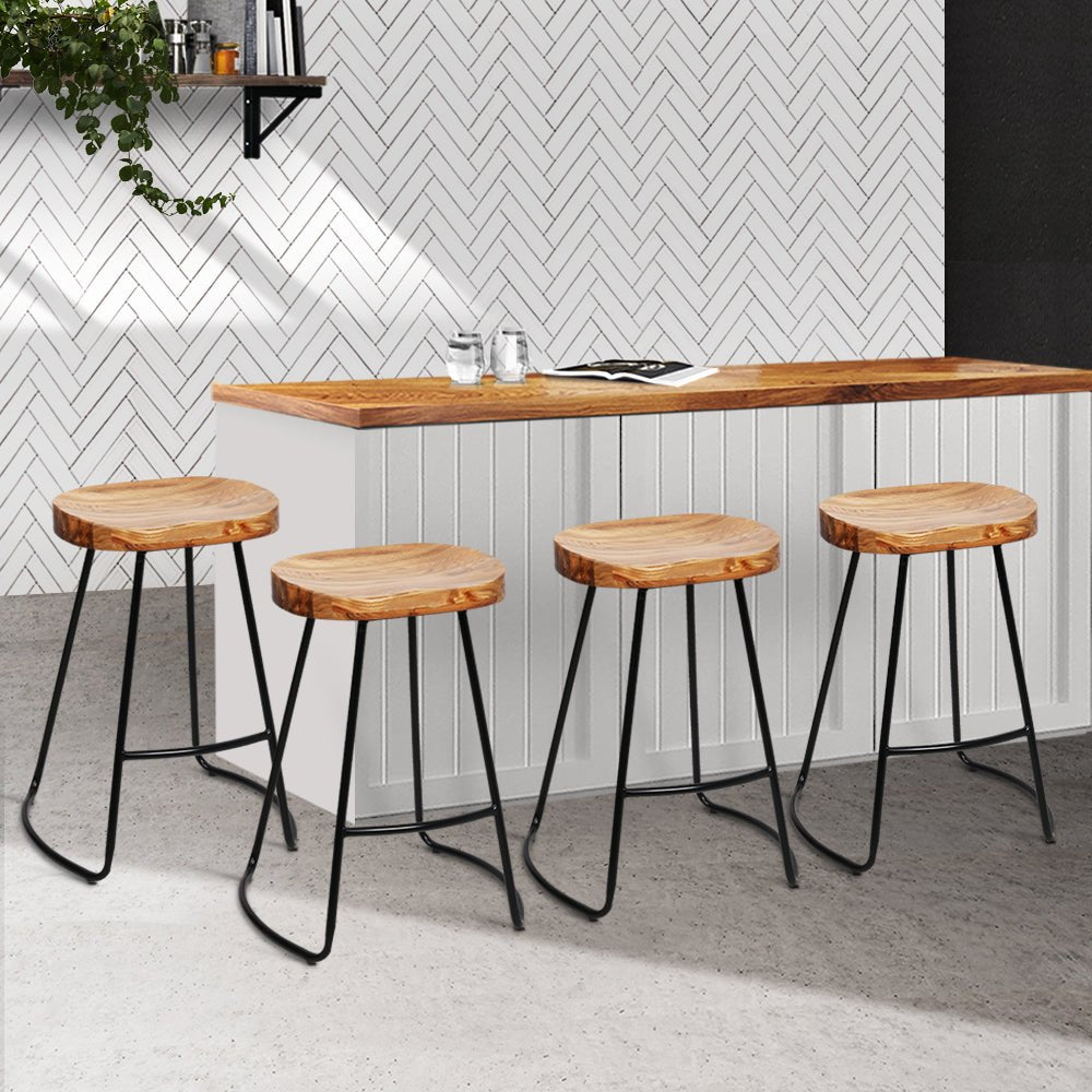 Elm Wood Based Backless Bar Stools - 4 Pack