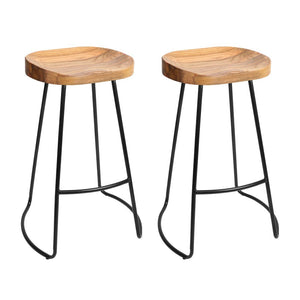 2 Elm Wood Backless Bar Stools