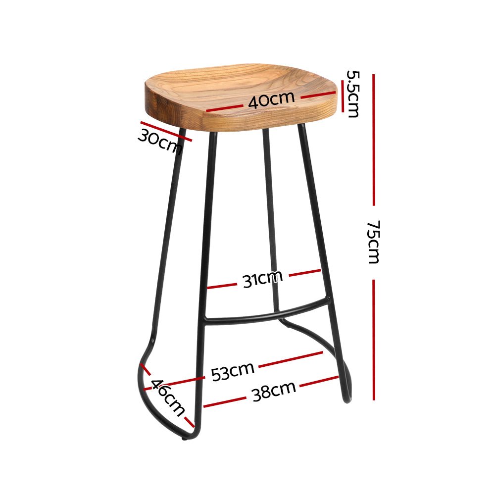 2 Elm Wood Backless Bar Stools