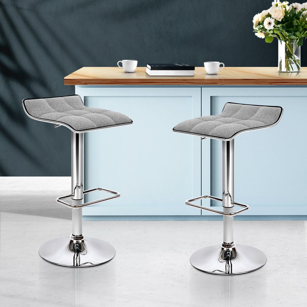 Grey Chrome Fabric Swivel Bar Stools - 2 Pack