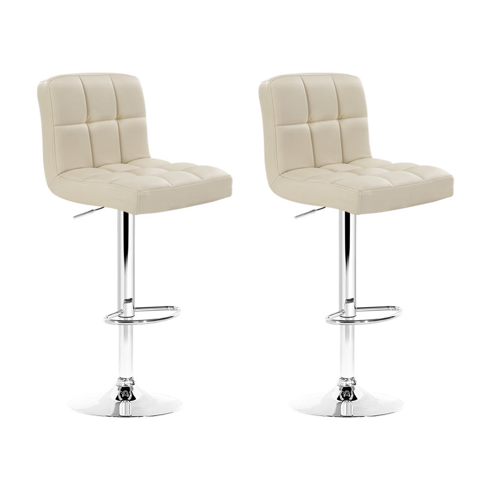 Beige PU Leather Gas Lift Bar Stools - 2 Pack