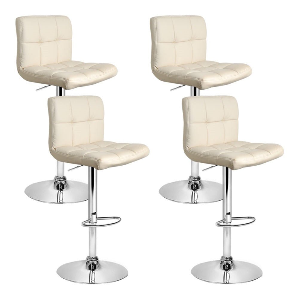 Beige Leather Gas Lift Bar Stools - 4 Pack