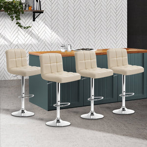 Beige Leather Gas Lift Bar Stools - 4 Pack