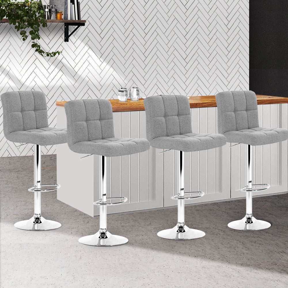 Set of 4 Fabric Swivel Bar Stools With Grey Seats