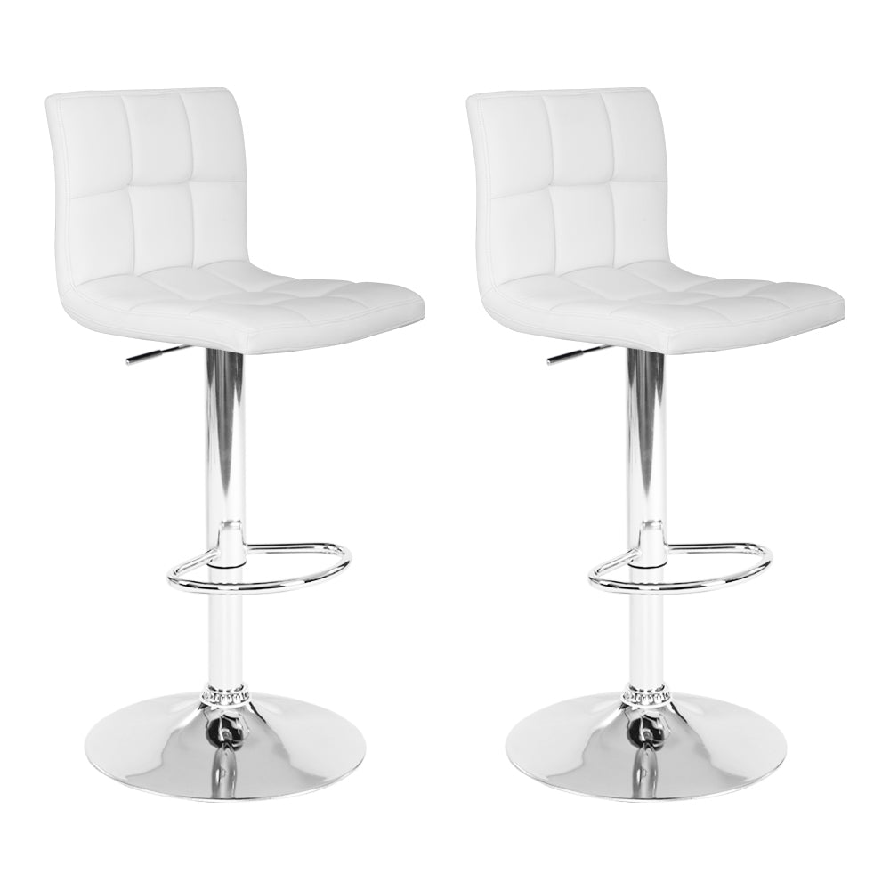 White PU Leather Gas Lift Bar Stools - 2 Pack