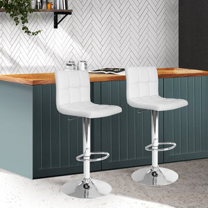 White PU Leather Gas Lift Bar Stools - 2 Pack - The Hippie House