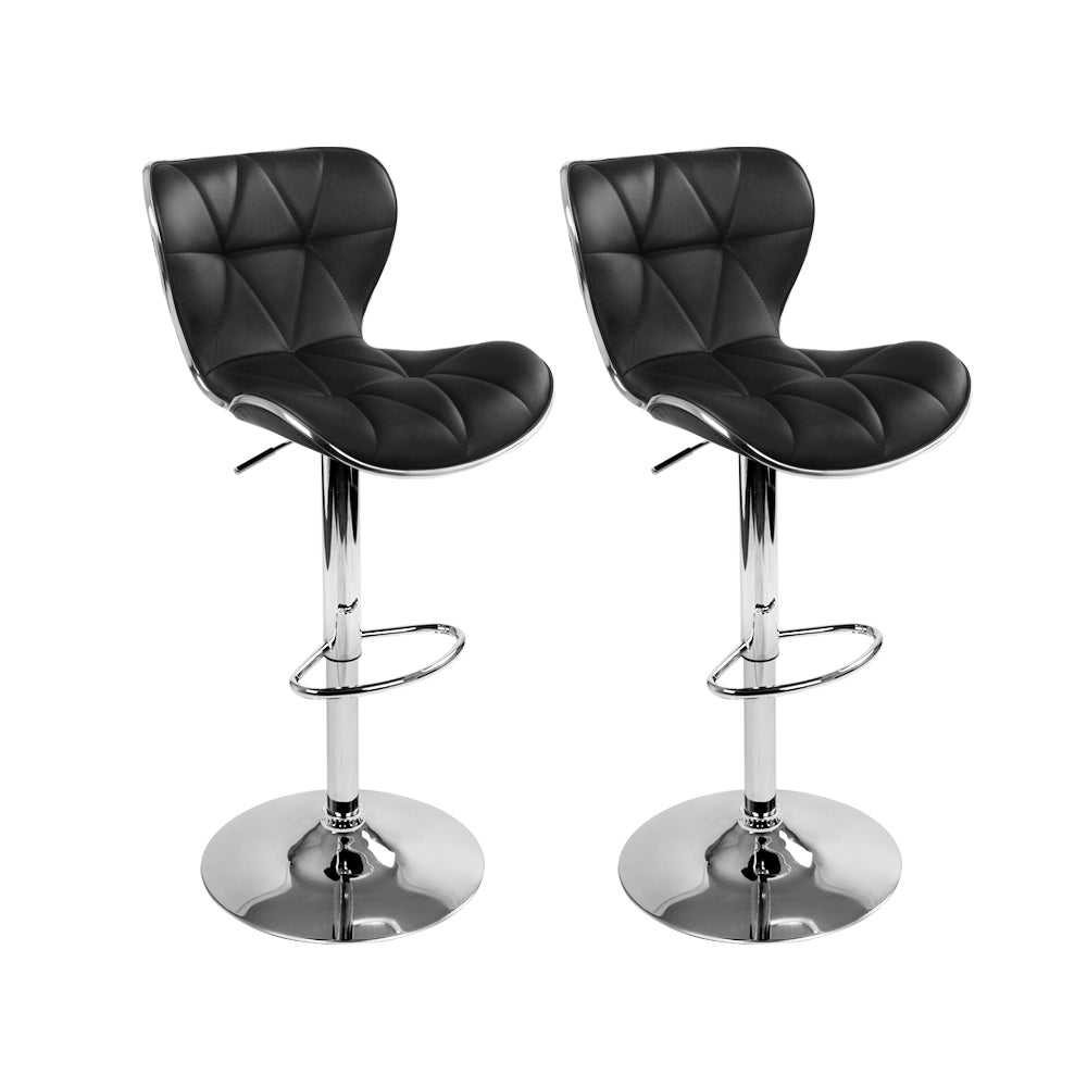 Black and Chrome Leather Patterned Bar Stools - 2 Pack