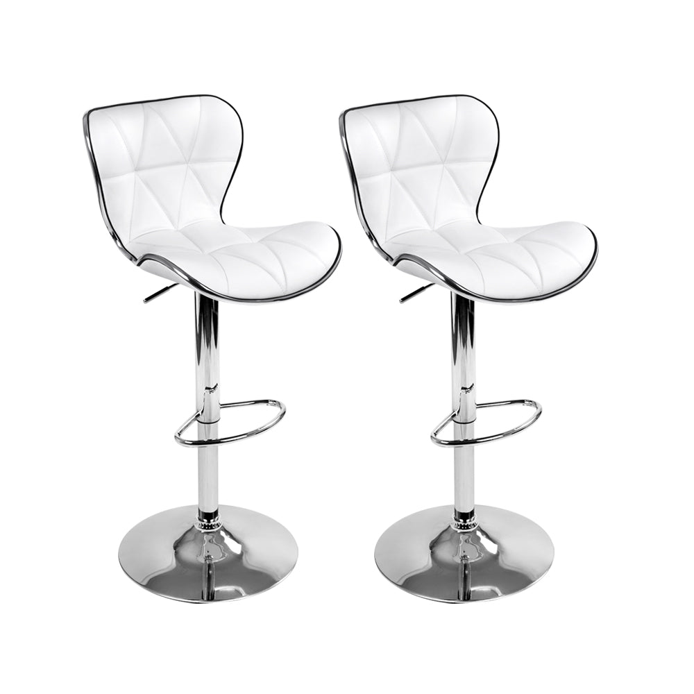 White And Chrome PU Leather Patterned Bar Stools