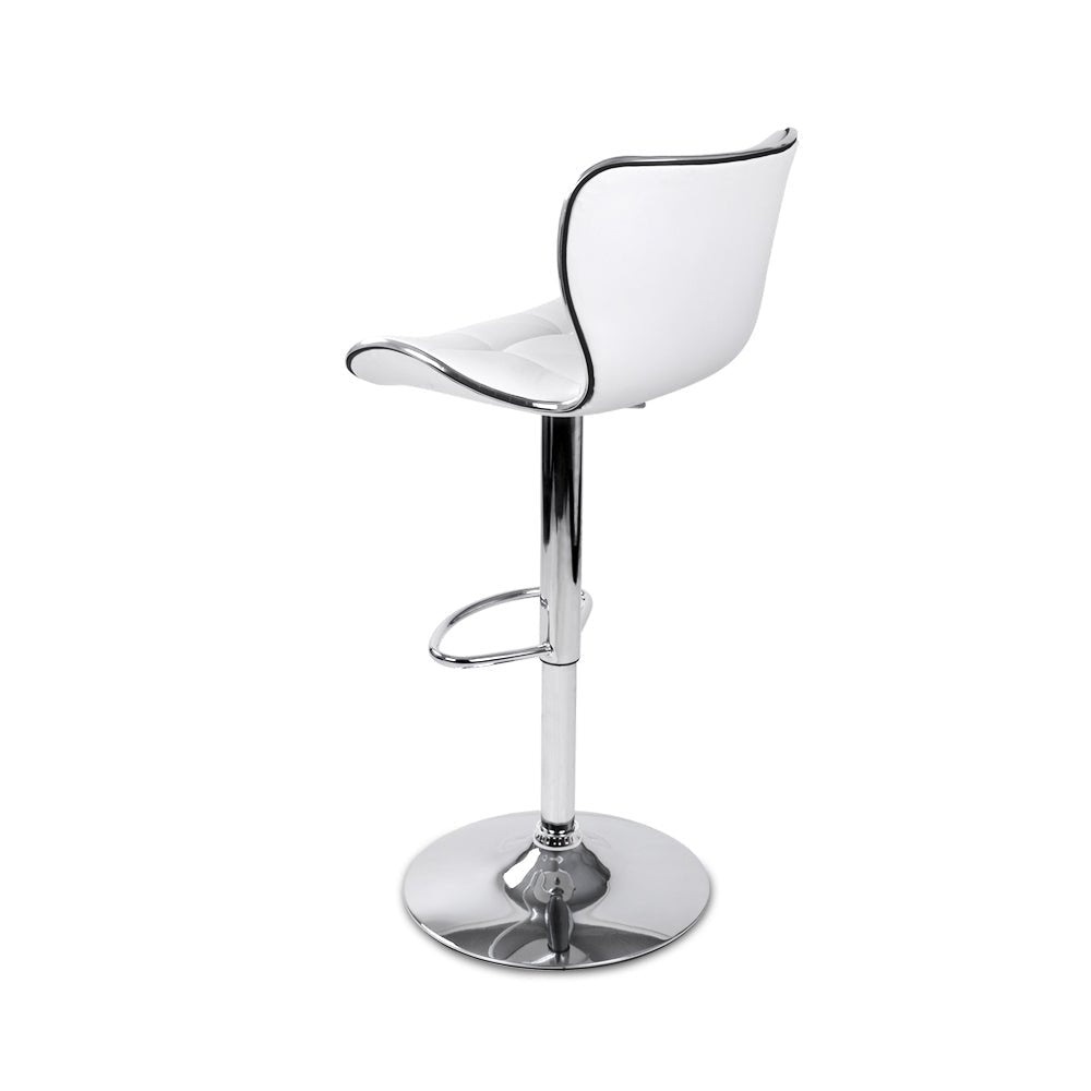 White And Chrome PU Leather Patterned Bar Stools