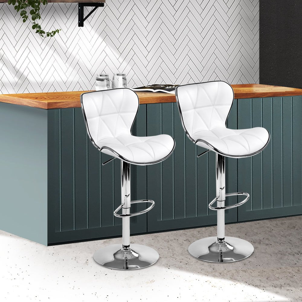 White And Chrome PU Leather Patterned Bar Stools