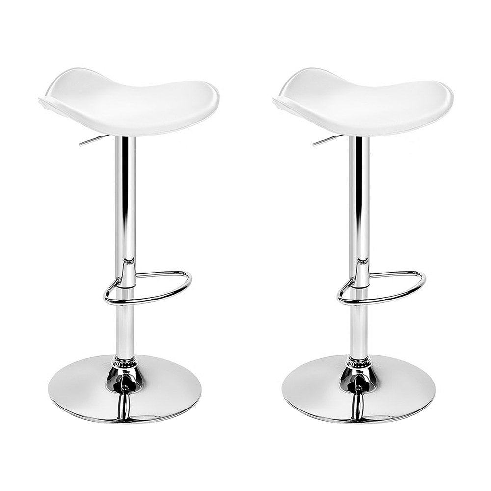 Gas Lift Bar Stools With White PU Leather - 2 Pack