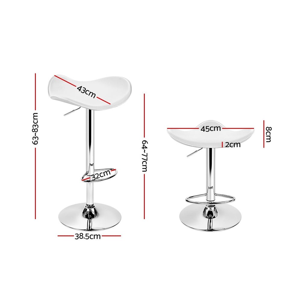 Gas Lift Bar Stools With White PU Leather - 2 Pack
