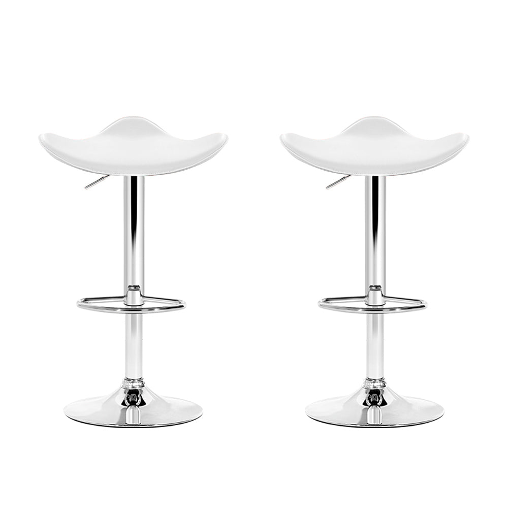 Gas Lift Bar Stools With White PU Leather - 2 Pack