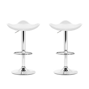 Gas Lift Bar Stools With White PU Leather - 2 Pack