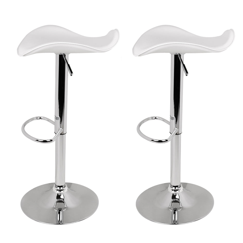 Gas Lift Bar Stools With White PU Leather - 2 Pack