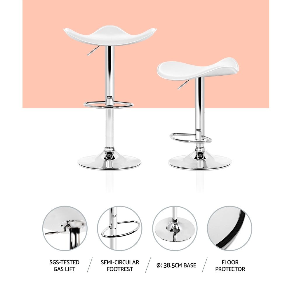 Gas Lift Bar Stools With White PU Leather - 2 Pack