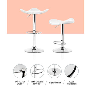 Gas Lift Bar Stools With White PU Leather - 2 Pack